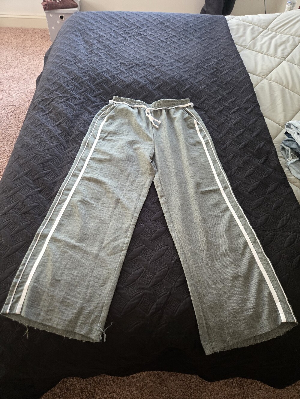 Women Wide-Leg Track Pants with White Side Stripes